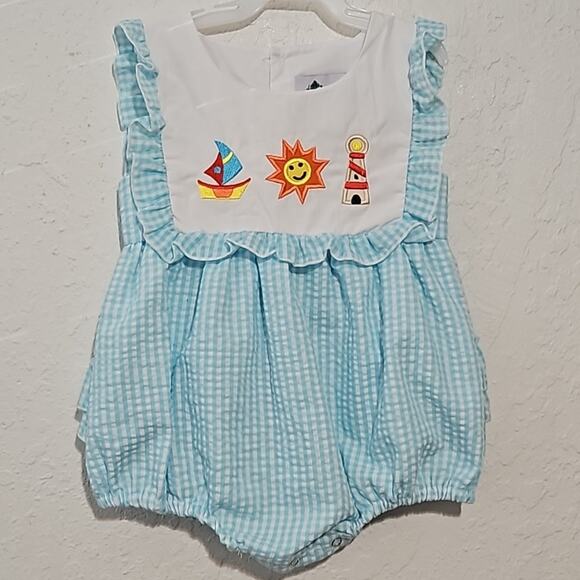 New gingham sunsuit ruffles 12-18 months - Picture 1 of 8